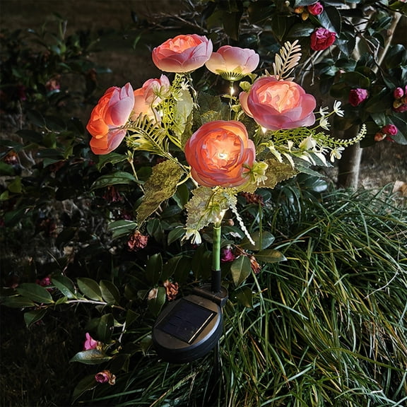 Twfbrm Solar Flower Lights for Outdoor, 28" Realistic Camellia Flowers LED Garden Lights, Waterproof Solar Powered Decorative Stake Lights Auto ON/Off Landscape Lights for Lawn Yard Patio Pathway