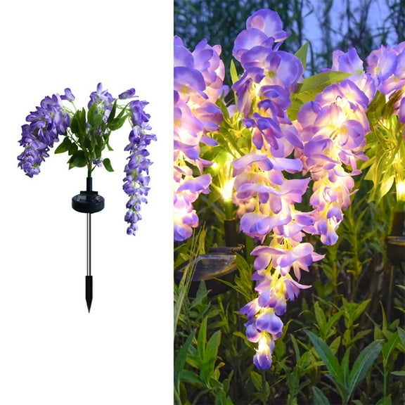 Twfbrm Solar Flower Lights for Outdoor, 32" Realistic Wisteria Flowers LED Garden Lights, Waterproof Solar Powered Decorative Stake Lights Auto ON/Off Landscape Lights for Lawn Yard Patio Pathway