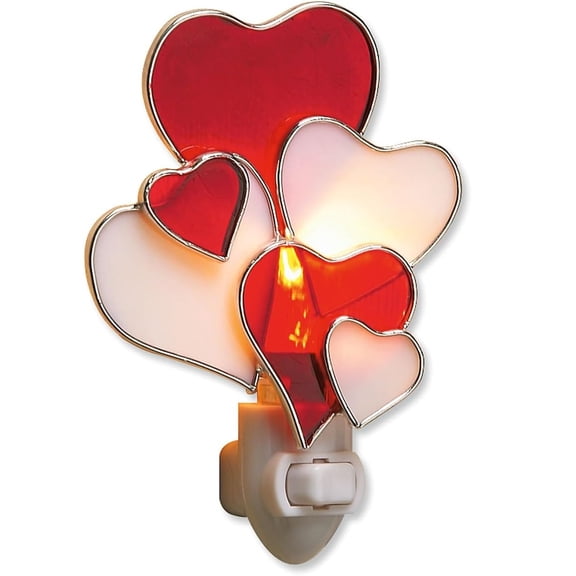 Twfbrm Stained Glass Heart Night Light, LED Night Lights Plug into Wall, Dusk to Dawn Sensor, Switch-On/Off Warm White Decorative Nightlight Decorations for Bathroom Hallway Bedroom Living Room