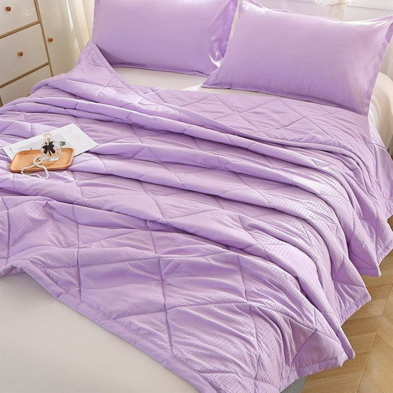 Twfbrm Summer Cooling Comforter, Textured Reversible Quilted Cooling Blankets, Soft Breathable Down Alternative Comforter Lightweight Air Conditioner Quilt for Hot Sleepers and Night Sweats, Purple
