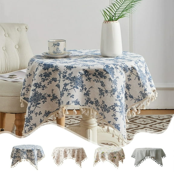 Twfbrm Table Cloth Tassel Cotton Linen Table Cover for Kitchen Dinning Wrinkle Free Table Cloths