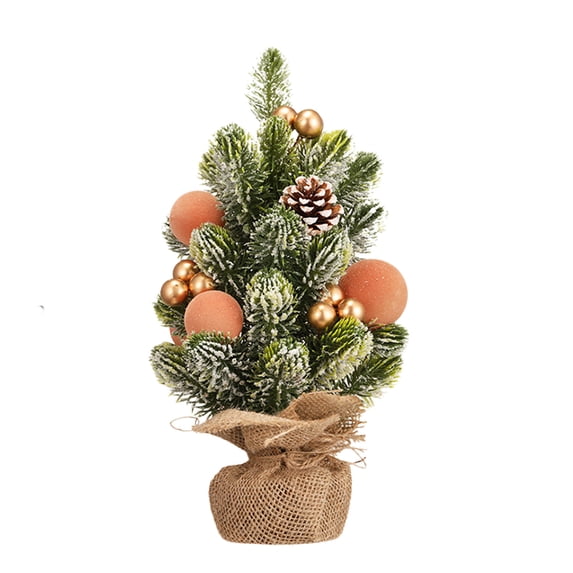 Twfbrm Tabletop Christmas Tree, Christmas Decorations 14 Inch Mini Artificial Christmas Tree with Berries and Pinecone, Farmhouse Faux Xmas Pine Needles Plants with Linen Base for Home Office Party