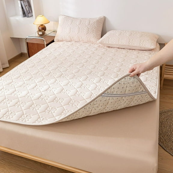 Twfbrm Textured Mattress Protector Queen Size, Cotton Quilted Mattress Pad Cover with Elastic Straps, Non-Slip Rubber Backing, Soft Breathable Mattress Topper Machine Washable Bedding for All Season
