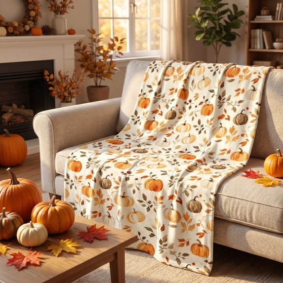 Twfbrm Thanksgiving Fall Throw Blanket, Soft Warm Autumn Blanket with Pumpkin, Maple Leaf, Pattern Design, Washable Farmhouse Fleece Blanket Thanksgiving Decoration for Living Room, Home