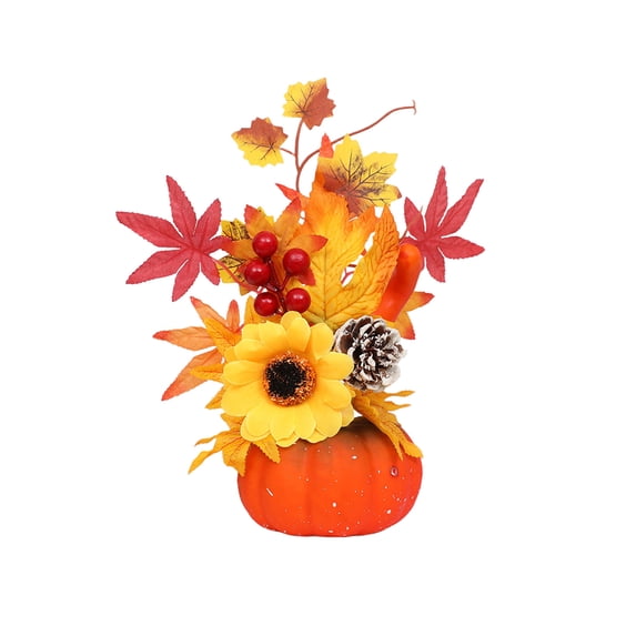 Twfbrm Thanksgiving Pumpkin Decor, Fall Decorations for Home, Artificial Pumpkins with Maple Leaves, Pinecone and Berries, Farmhouse Faux Pumpkin Table Centerpiece for Shelf Mantel Desktop
