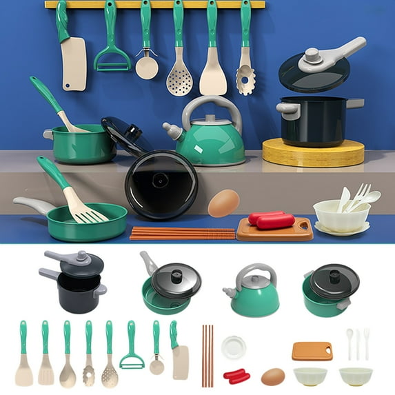 Twfbrm Toddler Kids Play Kitchen Toy Set, 28 Pcs Pretend Play Kitchen Accessories with Pots and Pans, Cookware, Utensils and Foods, Montessori Cooking Toys Early Educational Toy for 3 4 5 6 Boys Girls