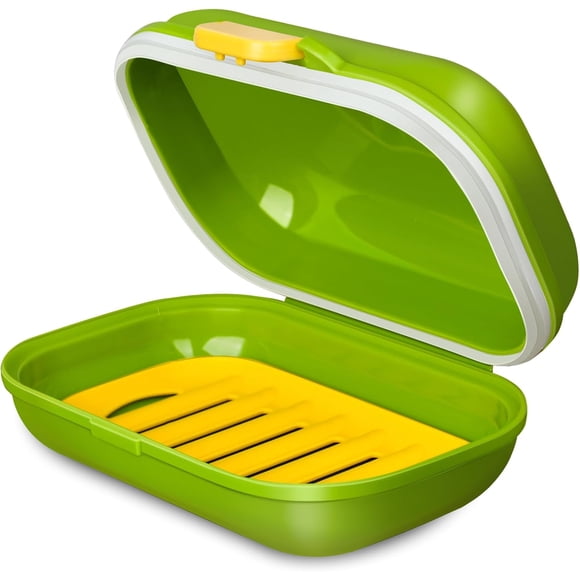 Twfbrm Travel Soap Case with Lid, Portable Soap Container with Draining Layer, Enhanced Leakproof Silicone Sealing Travel Bar Soap Holder Compact Plastic Soap Box for Bathroom, Shower, Gym, Camping