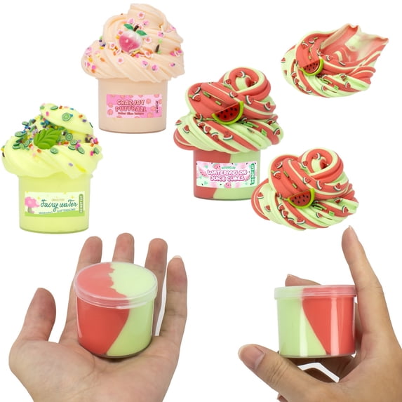 Twfbrm Two-Toned Butter Slime with Mint Charms, Soft and Stretchy Scented Slime Toy, Non-Sticky Stress Relief Sensory Fidget Toy, Food Themed DIY Slime Toy Party Favor for Girls and Boys