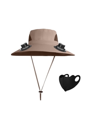 UPF 50+ Solar Fan Hat with Face Cover, Wide Side Sun Hat with Solar Fan, Hat with Solar Fans Built in, Fishing Hat with Fan for Men, Waterproof Outdoor Hiking Camping Fishing Hat