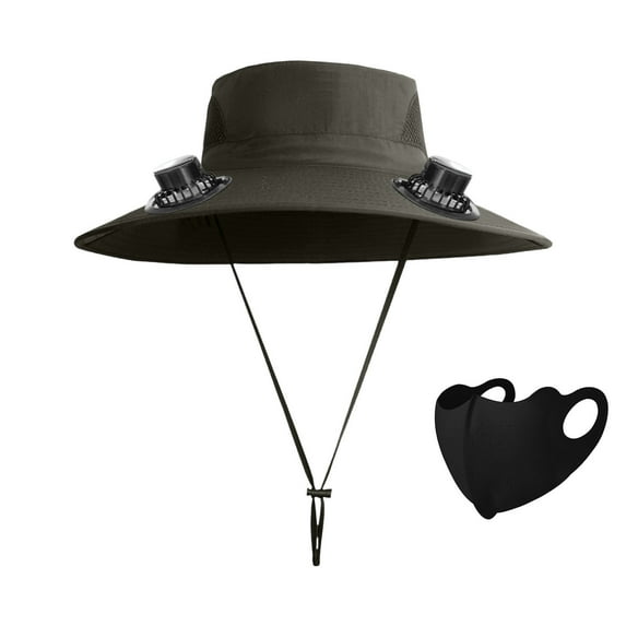 Twfbrm UPF 50+ Solar Fan Hat with Face Cover, Wide Side Sun Hat with Solar Fan, Hat with Solar Fans Built in, Fishing Hat with Fan for Men, Waterproof Outdoor Hiking Camping Fishing Hat