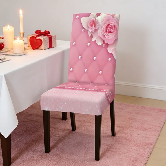 Twfbrm Valentine's Day Chair Covers, Universal Pink Heart Print Stretch Chair Slipcovers, Soft Breathable Decorative Seat Cover Removable Washable Chair Protector for Dining Room & Kitchen