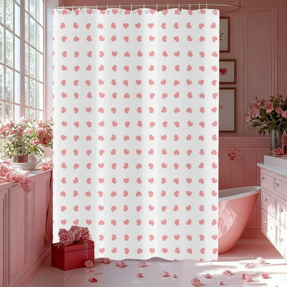 Twfbrm Valentine's Day Shower Curtain, 35"x71" Romantic Love Heart Pattern Fabric Shower Curtain with Grommets and Hooks, Waterproof Quick-Drying Decorative Bath Curtain Machine Washable for Bathroom