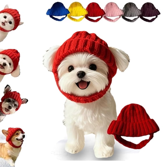 Twfbrm Warm Knitted Pet Hat, Handmade Cotton Crochet Dog Hat with Ear Holes, Soft and Cozy Winter Pet Cap, Dog Beanie Hat Cat Head Protector Pet Costume for Cats and Small Medium Dogs