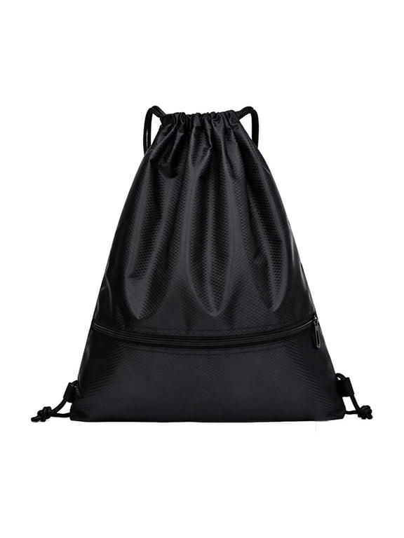 Waterproof Drawstring Backpacks with Front Zipper Pocket, Small Sports Gym Sackpack for Men Women, Large Capacity String Bag for Shopping, Travel, Beach