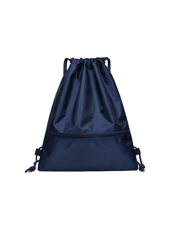 Waterproof Drawstring Backpacks with Front Zipper Pocket, Small Sports Gym Sackpack for Men Women, Large Capacity String Bag for Shopping, Travel, Beach