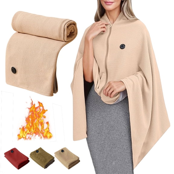 Twfbrm Wearable Heated Blanket, 32"x60" Cotton Electric Heated Shawl with 3 Heating Levels, Portable Cordless Graphene Heating Throw Blanket with Zipper, Ultra Soft Cozy Wrap Blanket for Home