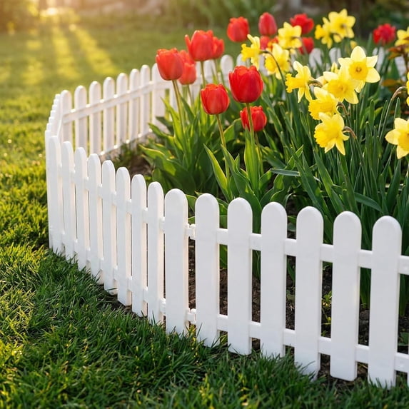 Twfbrm White Plastic Garden Fence, 5.1" Tall Decorative Landscape Border Flowerbeds Edging Panels, Weather-Resistant No Dig Outdoor Picket Fence for Yard Lawn Patio Pathways and Christmas Tree