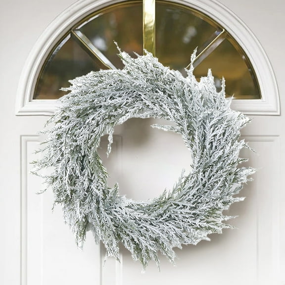 Twfbrm Winter Wreaths for Front Door Artificial Christmas Wreath, Snow Flocked Glitter Wreath Green Pine Wreath for Christmas Home Front Door Hanging Wall Window Decor