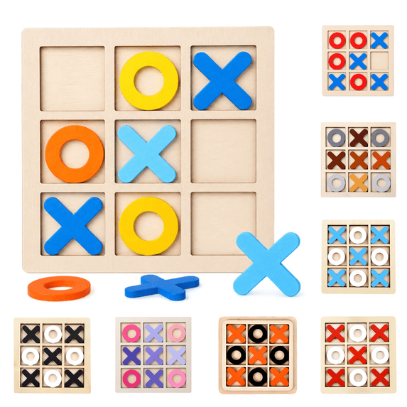 Twfbrm Wooden Tic Tac Toe Game, Classic Tabletop XO Board Games with Black and Orange Blocks for Kids and Adults, Portable Travel Game, Educational Strategy Family Game for Road Trips and Indoor Play