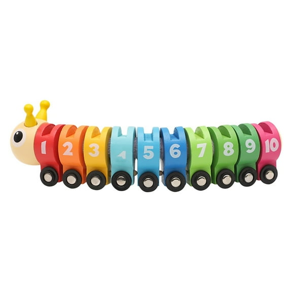 Twfbrm Wooden Train Set with Number Learning, Traffic Signs, and Montessori Learning Toys - Wooden Vehicle Set Toy for Toddlers with Number Color Sorting Toys and Wooden Street Signs Sensory Toy