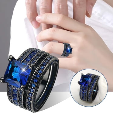 His And Hers Stainless Steel Bridal Engagement Ring Set With Cubic Zirconia - 3 Piece Wedding Band