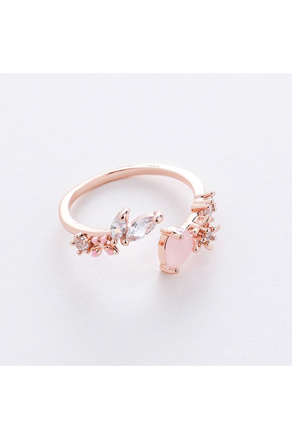 Rings For Women Adjustable Flower Pink Stone Red Stone Rings Cluster Dainty Stackable Open Ring Floral Ring