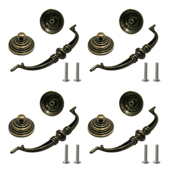 TwhqxjCN 4Pieces Vintage Bronze Drop Bail Pulls Hole Center Antique Styles Handles Accessory for Dressers Cupboards and Cabinets