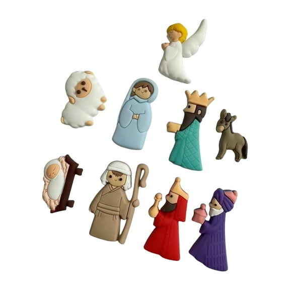 TwhqxjCN 9Pcs/Set Nativity Scene Patches PVC Miniature Statue Cartoon Flatback Charm Embellishments for Christmas Craft Decors