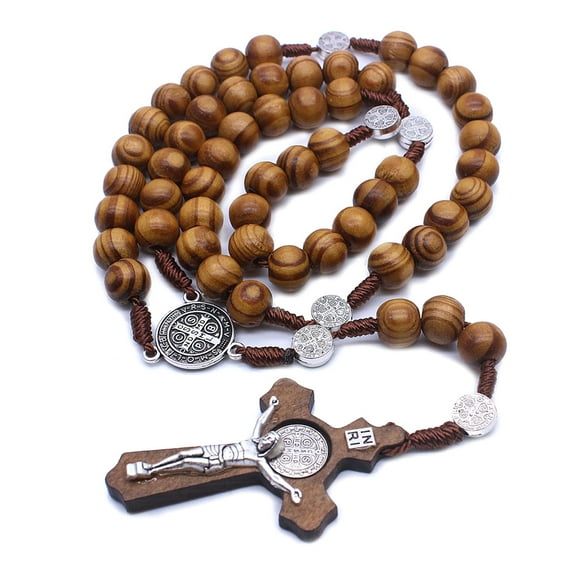 TwhqxjCN Fashion Round Bead Catholic Rosary for Religious Wood Beads Men Necklace Charm Gift for Husband Father Grandfather