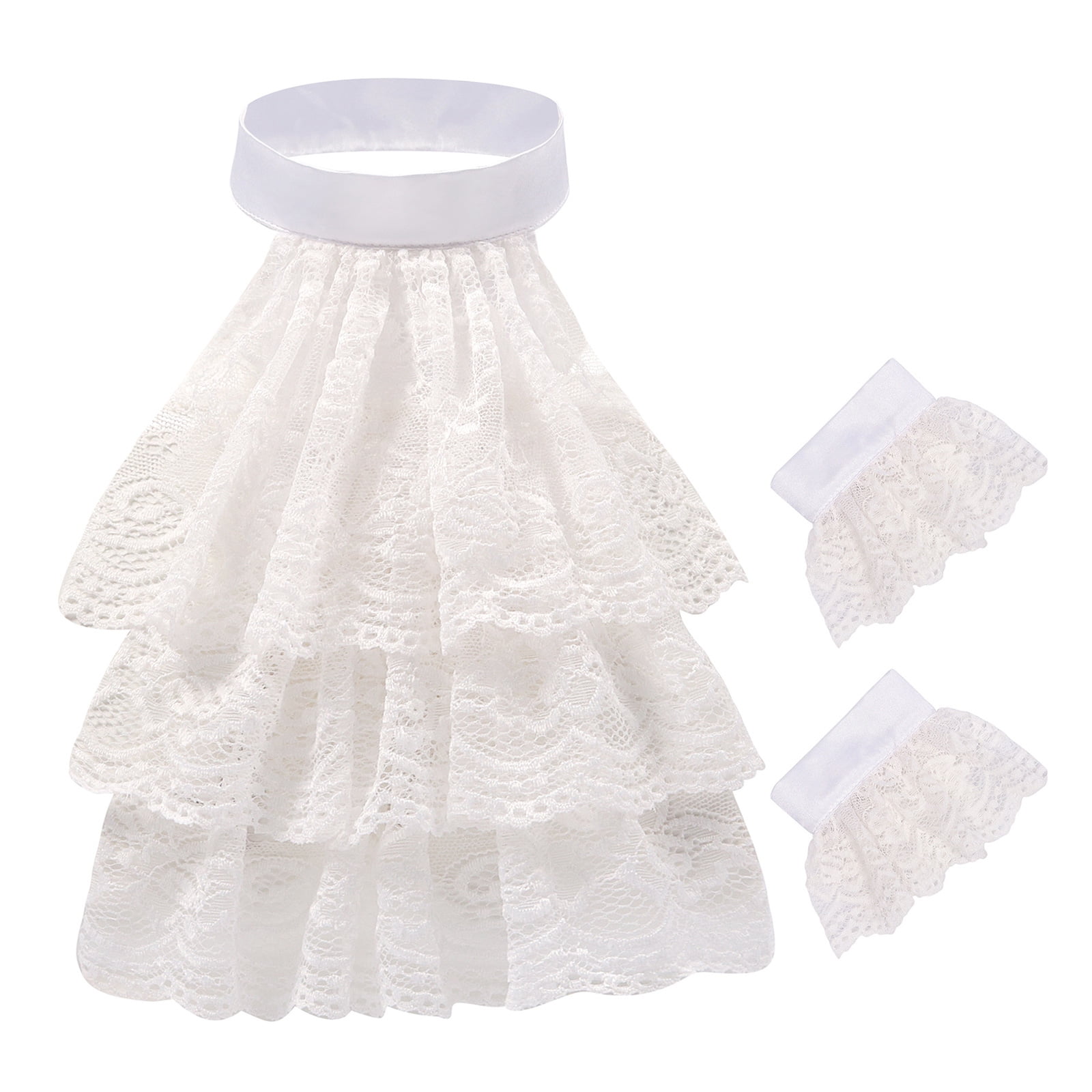 TwhqxjCN Victorian Ruffle Tiered Lace Jabot Neck Collar and Cuffs Set ...