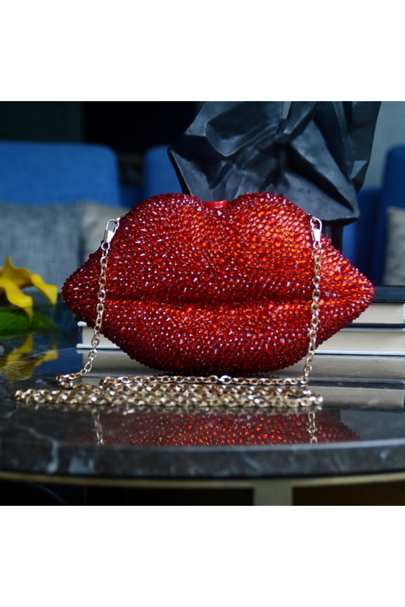 Women Leather Lips-shaped Evening Clutch Purses Crossbody Bags Banquet Handbag Rubber Drill