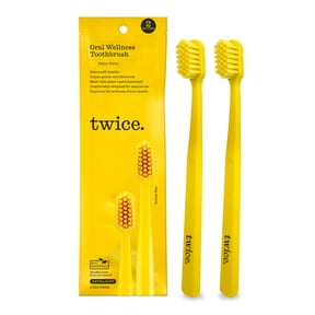 Twice Extra Soft Manual Toothbrush, Eco-Friendly Handle, Yellow - 2 pack