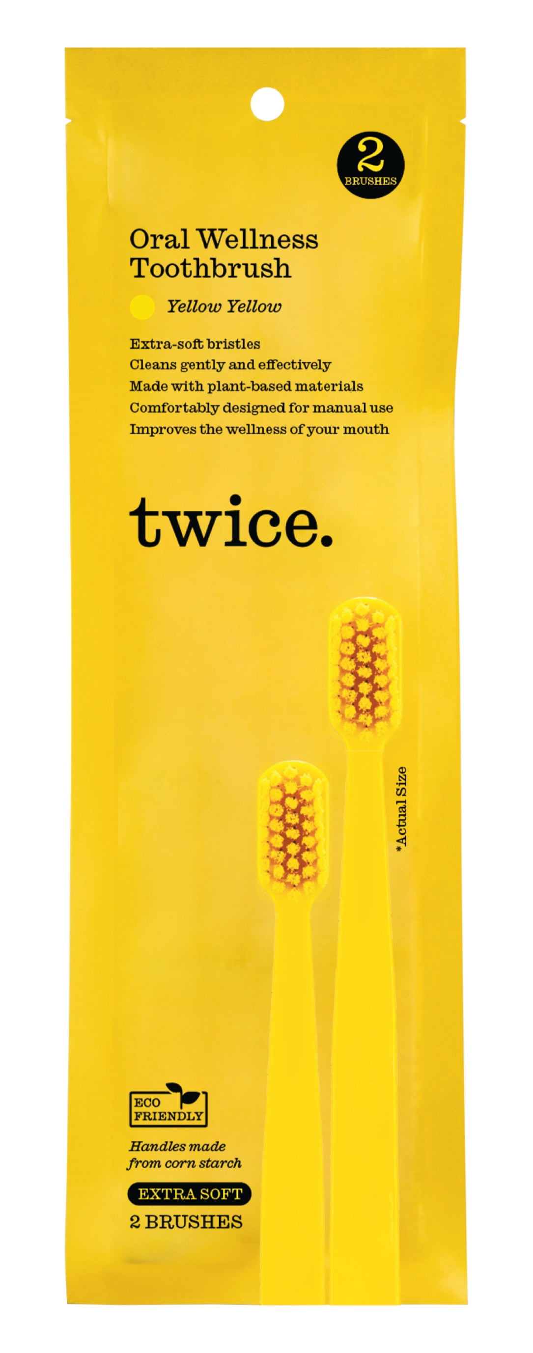 Twice Extra Soft Manual Toothbrush, Eco-friendly Handle, Yellow Yellow - 2 Pack