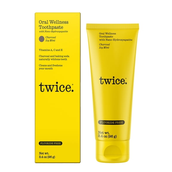 Twice Nano-Hydroxyapatite Toothpaste, Fluoride-Free - Activated Charcoal for Teeth Whitening, ICY Mint - 3.4 oz