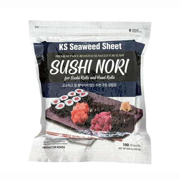 Twice Roasted Seaweed Sheets 7.50 in x 8.25 in (100 Sheets)
