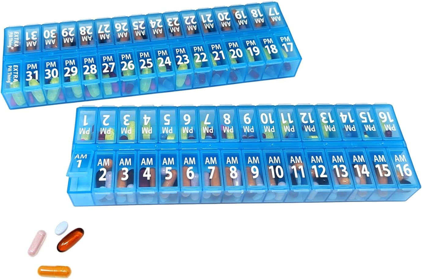 Pill Thing Twice-a-Day Monthly Medication Organizer with Compartments - 31 Day AM/PM (Blue)