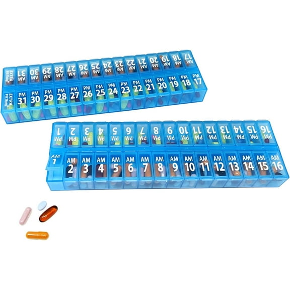 Pill Thing Twice-a-Day Monthly Medication Organizer with Compartments - 31 Day AM/PM (Blue)