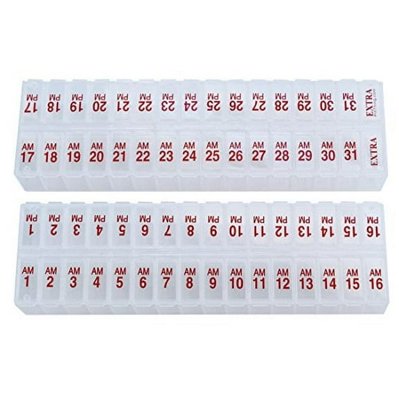 Twice-a-Day Monthly Pill Box Planner Set - AM & PM Medication Organizer for 31 Days! Set Contains 2 Organizers for One Month. (Clear - 31 Day AM/PM -1 Pack)