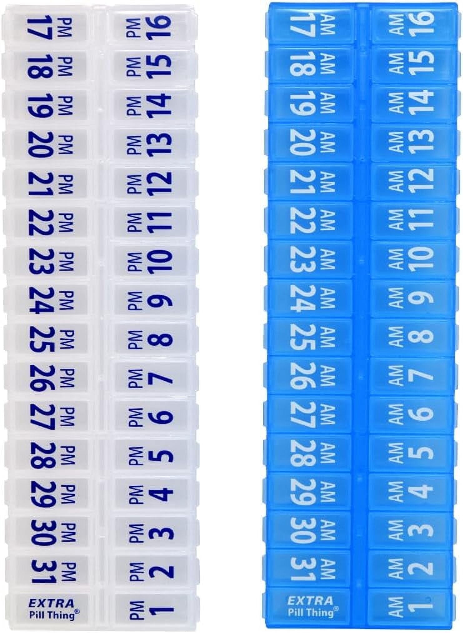 Twice-a-Day Monthly Pill Box Planner Set - AM & PM Medication Organizer for 31 Days (Clear/Blue)