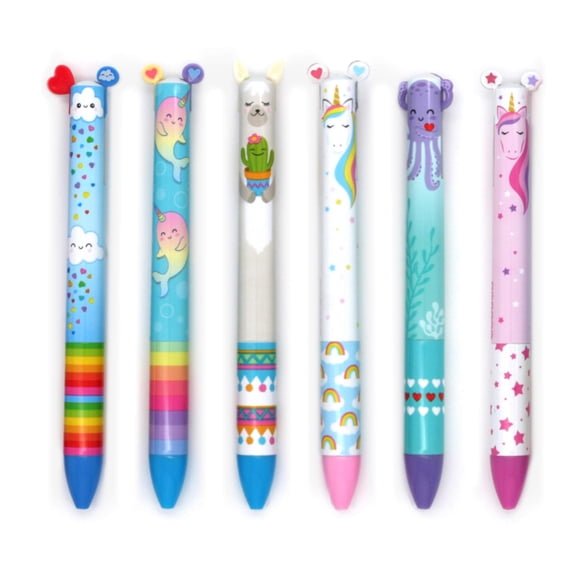 SNIFTY Twice as Nice Rainbow Magic Two Color Click Ballpoint Pens, Set of 6