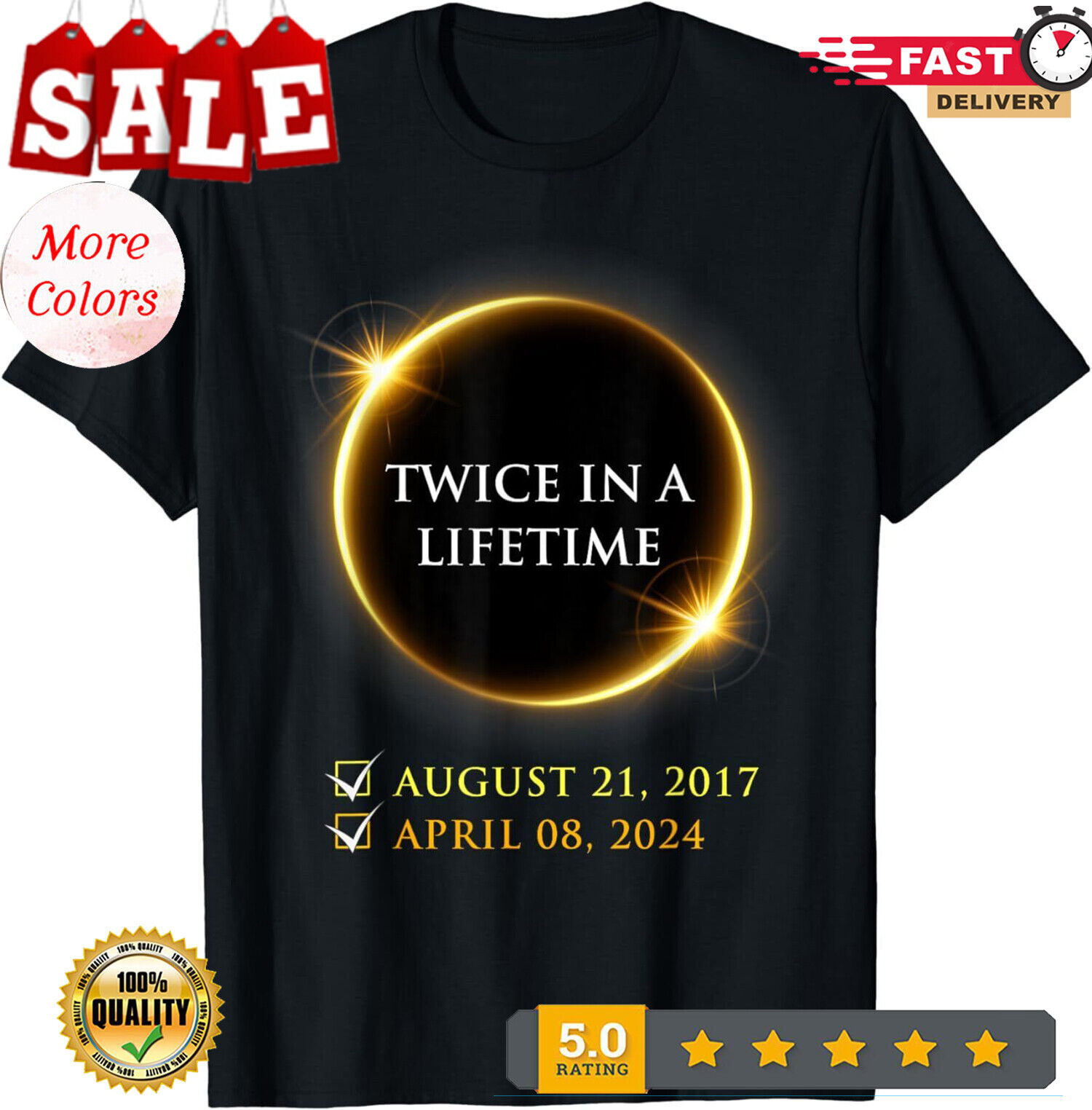 Twice in a Life Time Totality 2017 2024 Total Solar Eclipse TShirt S