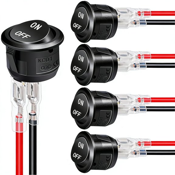 Twidec/5Pcs 12V Round Rocker Switch AC 6A/250V 10A/125V SPST 2 Pin 2 Position On/Off Toggle Switch for Car Boat Automotive RV Black with Wires KCD1-5-101-ON-OFF-CX