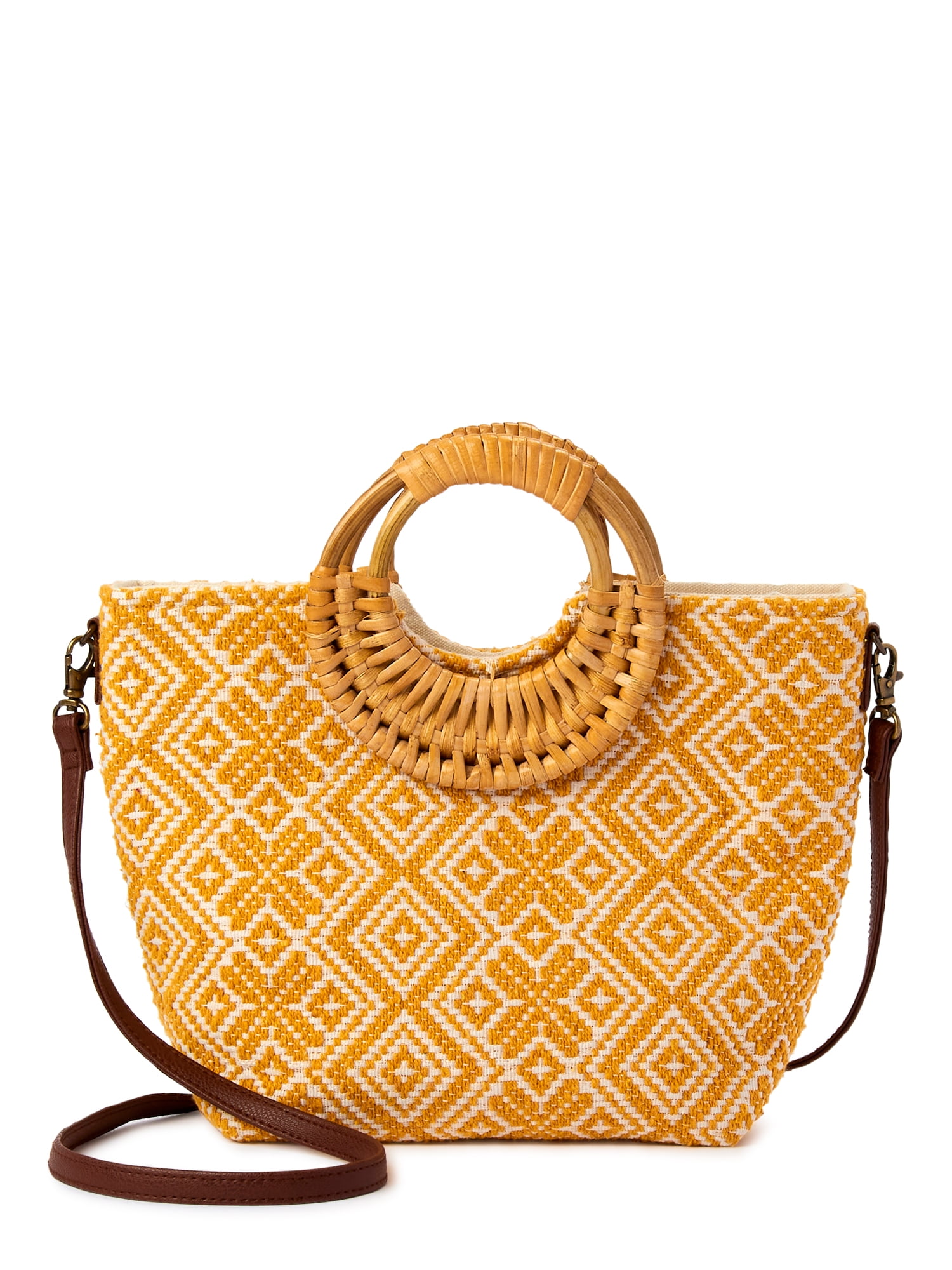 Twig & Arrow Women's Adult Crossbody Tote Bag with Wicker Handles Natural