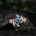 thumbnail image 1 of Twig Hexagon Cut Alexandrite Engagement Ring- 14k Rose Gold Vermeil- Leaf Nature Inspired Moonstone Wedding Ring, 1 of 4
