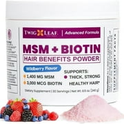 Twig & Leaf MSM + Biotin & Vitamin C Powder – Supports Thin & Healthy Hair Growth – Wildberry – 8.5 oz