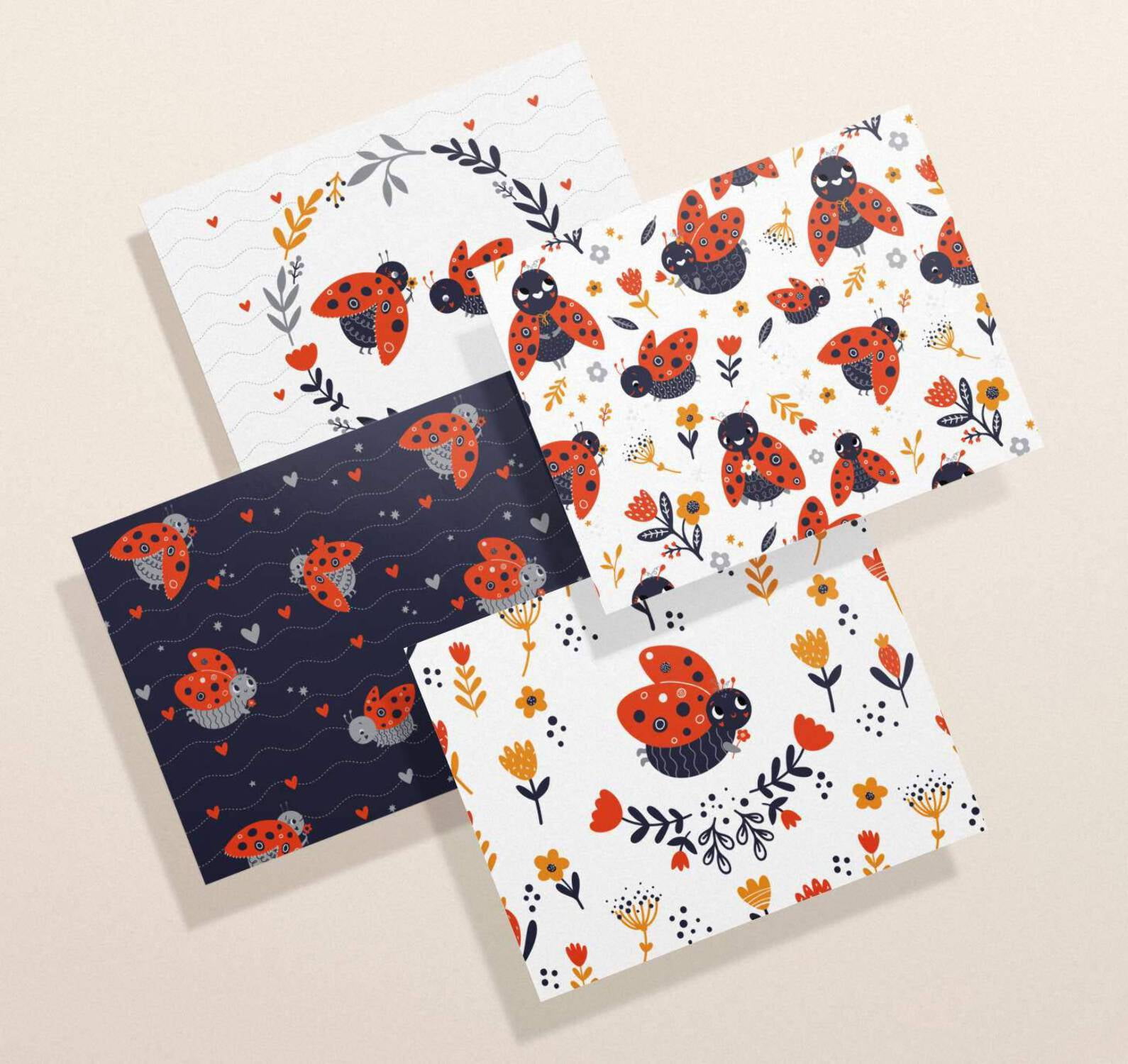 Twigs Paper - Lady Bug Notecards - 12 Cards With Envelopes - (5.5 x 4.25 Inch) - Blank Assorted Set For Any Occasion - Eco Friendly Stationery