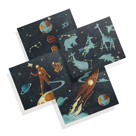 Twigs Paper - Space Note Card Set - 12 Assorted Cards With Envelopes All Occasion - Astrology/zodiac Rocket Ship, Planets - (5.5 X 4.25 Inch) - Eco Friendly Stationery - Made In USA