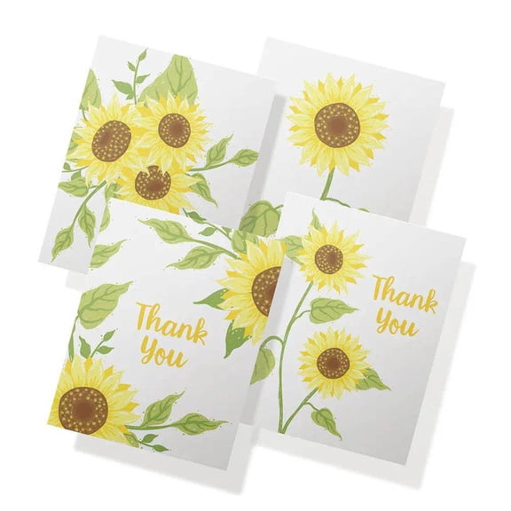 Twigs Paper - Sunflower Thank You Card Set - 12 Assorted Blank Greeting Cards (5.5 x 4.25 Inch) with 12 Envelopes - 100% Eco Friendly Stationery - Made In USA