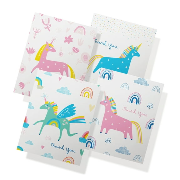 Twigs Paper - Unicorn Birthday Thank You Greeting Card Set for Girls - 12 Cards With Envelopes - (5.5 x 4.25 Inch) - 100% Eco Friendly Stationery - Made In USA