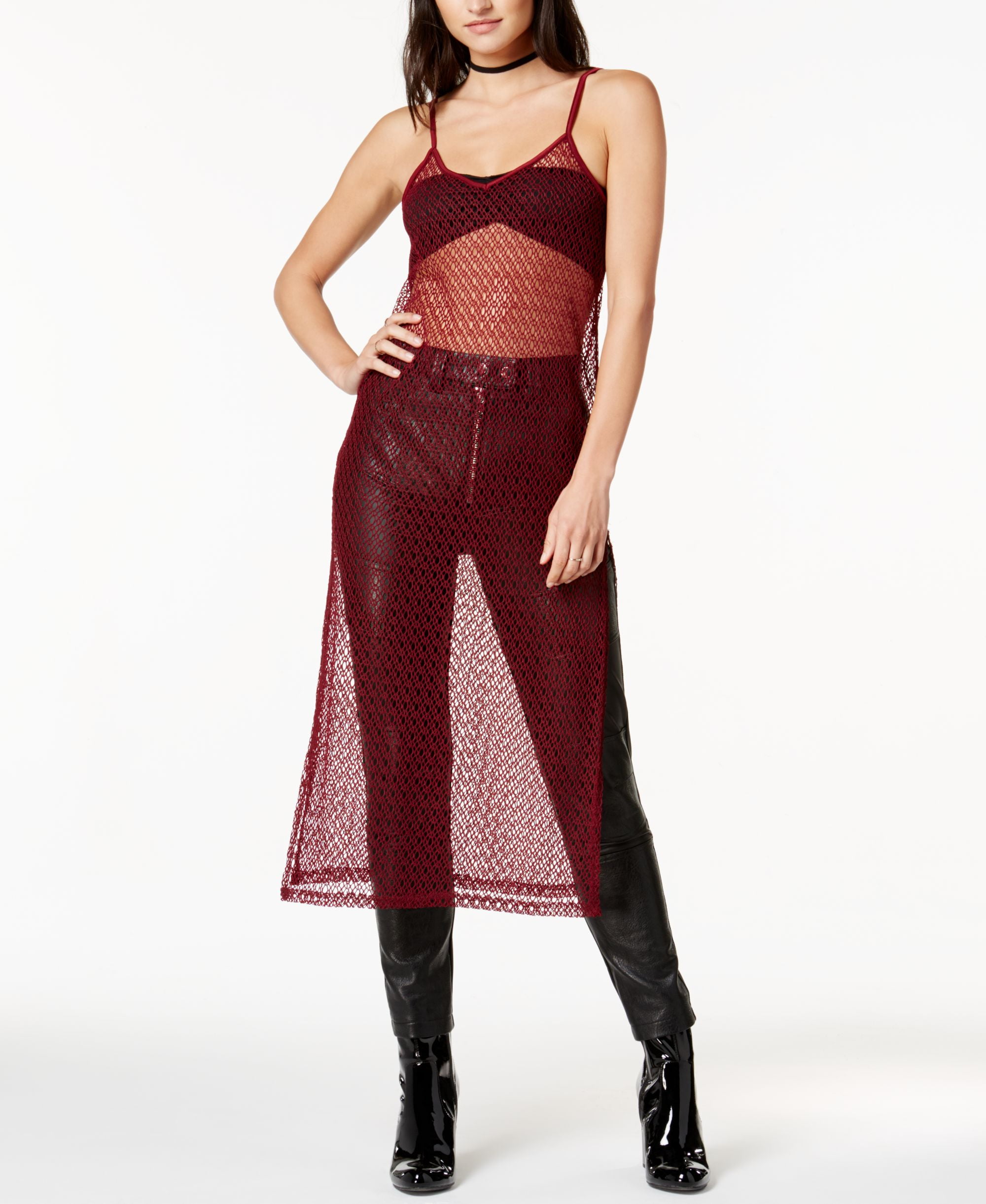 Twiin Fishnet Midi Dress Plum M - Walmart.com